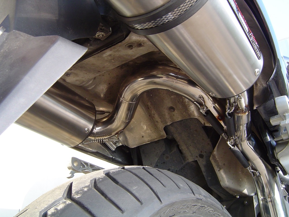 Exhaust compatible with Honda VFR800 V-Tec 2002-2013, M3 Titanium Natural, Dual slip-on including removable db killers and link pipes, EPA-compliant 