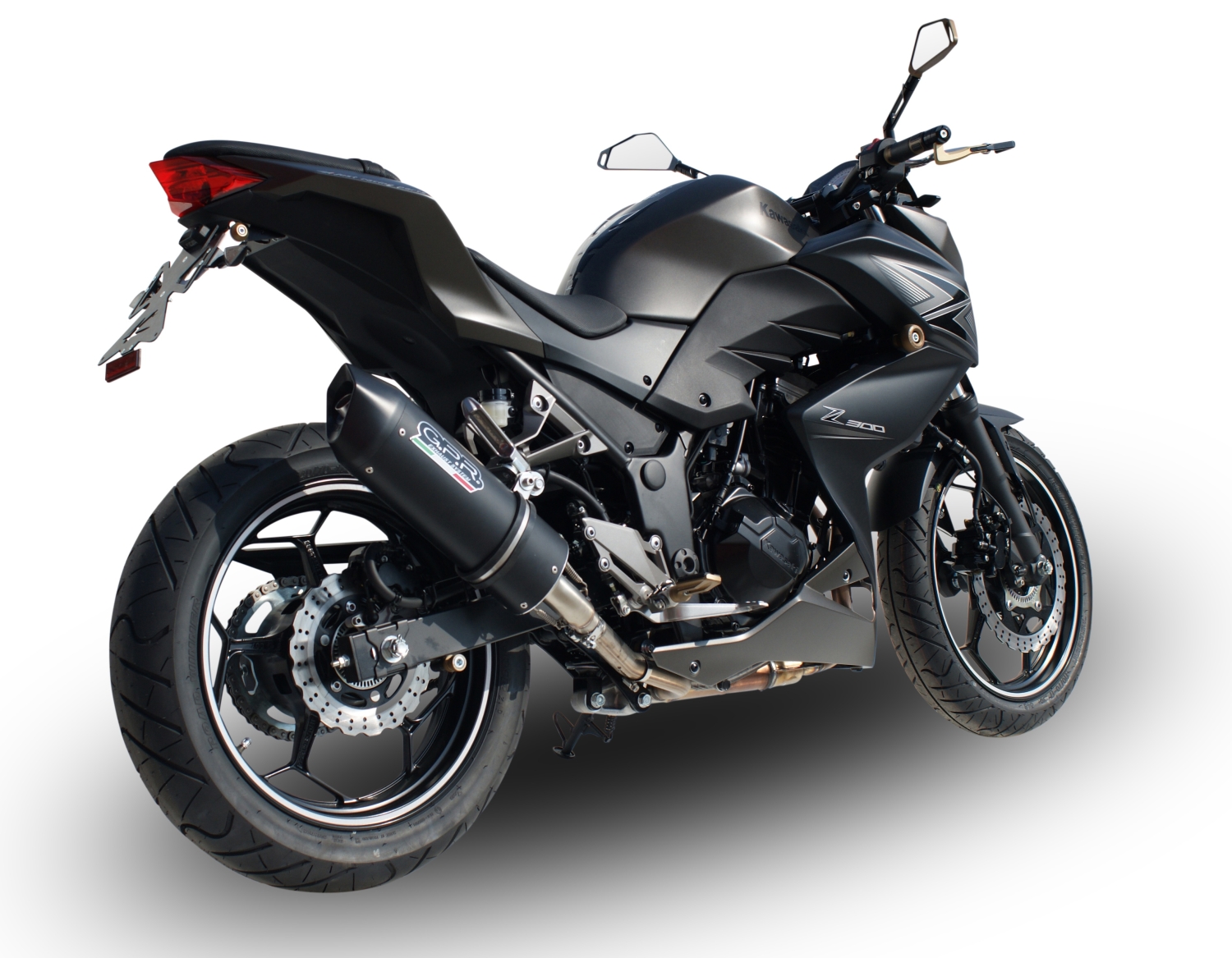 Exhaust compatible with Kawasaki Z300 2014-2017, Furore Nero, Slip-on exhaust including removable db killer and link pipe, EPA-compliant 