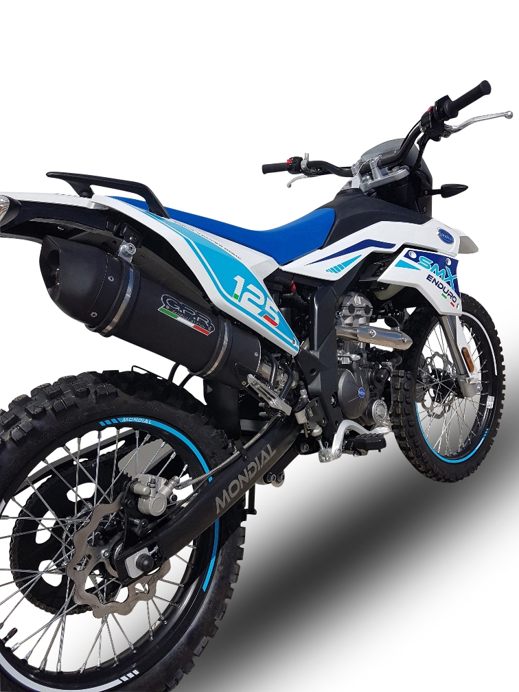 Exhaust compatible with F.B. Mondial Smx 125 Enduro 2021-2023, Furore Nero, Slip-on exhaust including link pipe and removable db killer 