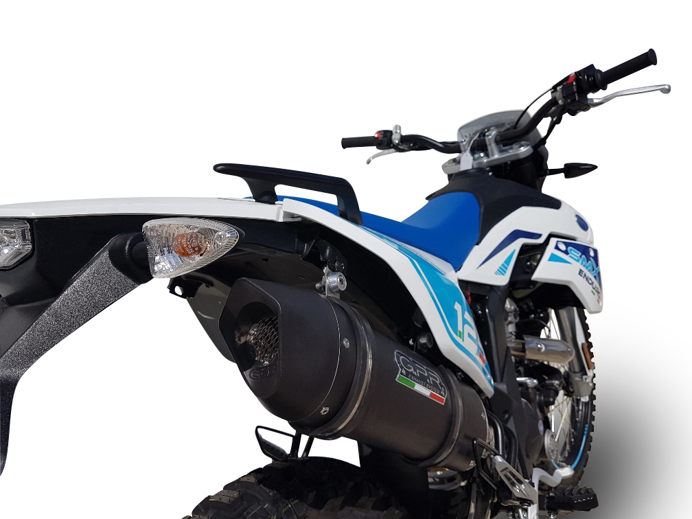 Exhaust compatible with F.B. Mondial Smx 125 Enduro 2021-2023, Furore Nero, Slip-on exhaust including link pipe and removable db killer 