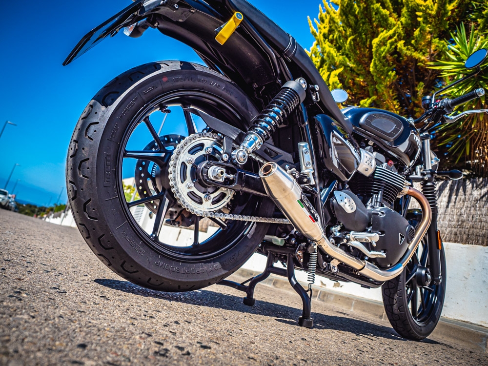 Exhaust compatible with Triumph Street Twin 900 2015-2019, Deeptone Inox, Dual slip-on including removable db killers and link pipes, EPA-compliant 