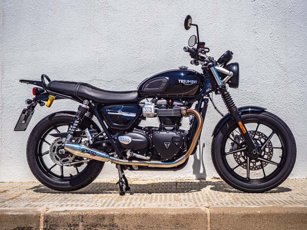 Exhaust compatible with Triumph Street Twin 900 2020-2021, Vintacone, Dual slip-on including removable db killers and link pipes, EPA-compliant 