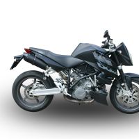 Exhaust compatible with Ktm 990 Superduke R 2004-2012, Furore Nero, Dual slip-on including removable db killers and link pipes, not EPA-compliant 