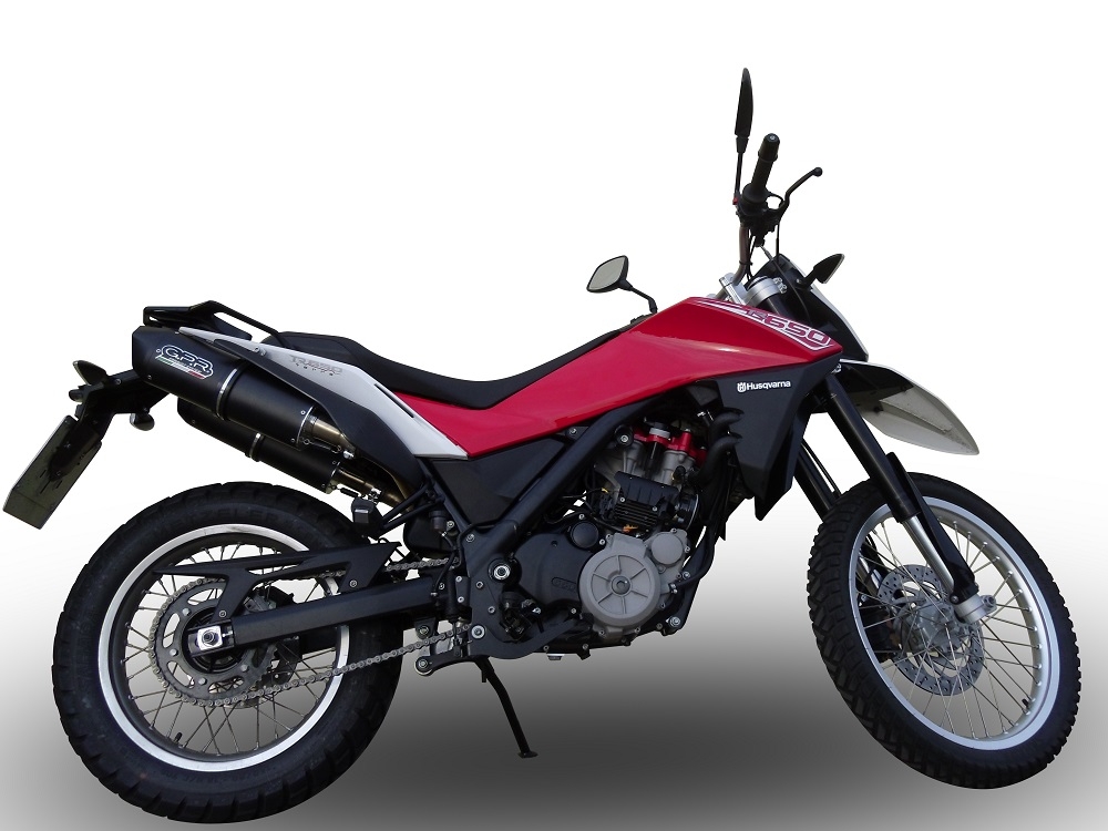 Exhaust compatible with Husqvarna TERRA - STRADA TR 650 2013-2015, Furore Nero, Dual slip-on including removable db killers and link pipes, not EPA-compliant 