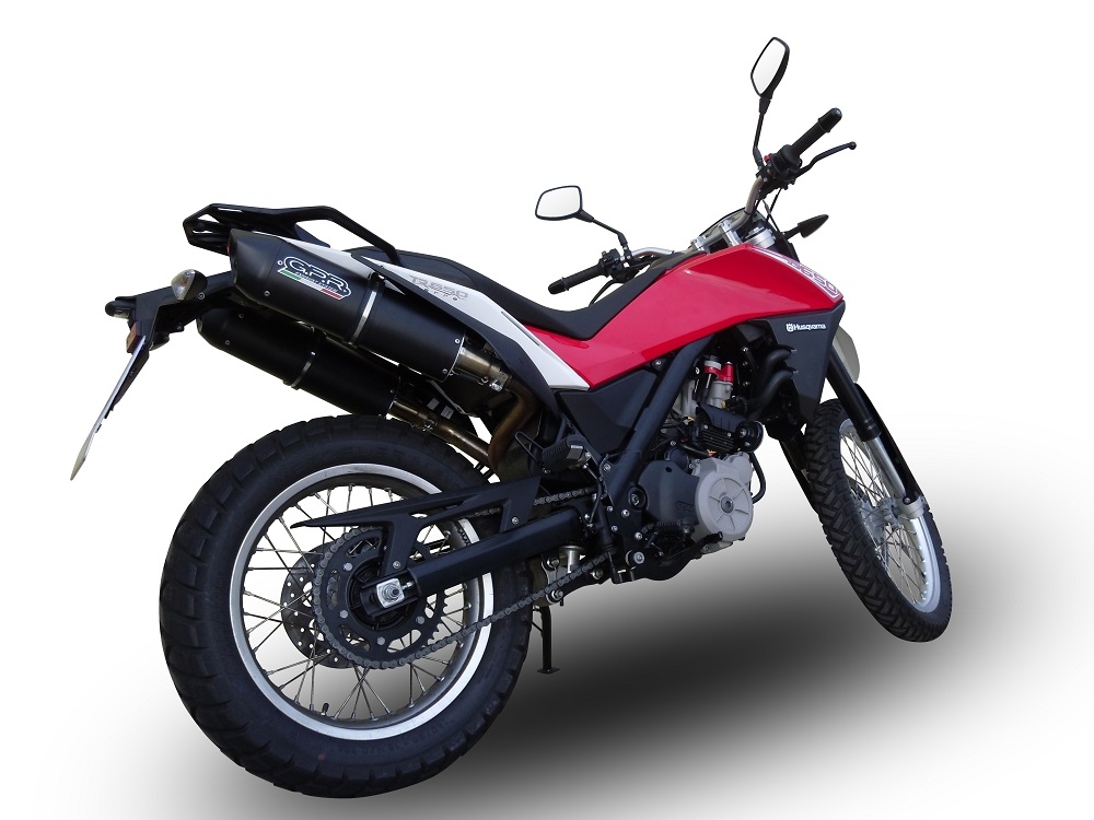 Exhaust compatible with Husqvarna TERRA - STRADA TR 650 2013-2015, Furore Nero, Dual slip-on including removable db killers and link pipes, not EPA-compliant 