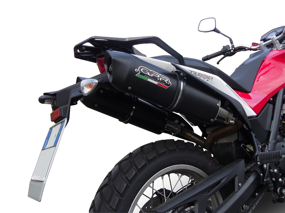 Exhaust compatible with Husqvarna TERRA - STRADA TR 650 2013-2015, Furore Nero, Dual slip-on including removable db killers and link pipes, not EPA-compliant 
