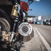 Exhaust compatible with Triumph Bonneville T100 T120 1959-1975, Ultracone Inox Cafè Racer, Universal silencer without link pipe, EPA-compliant requirements 