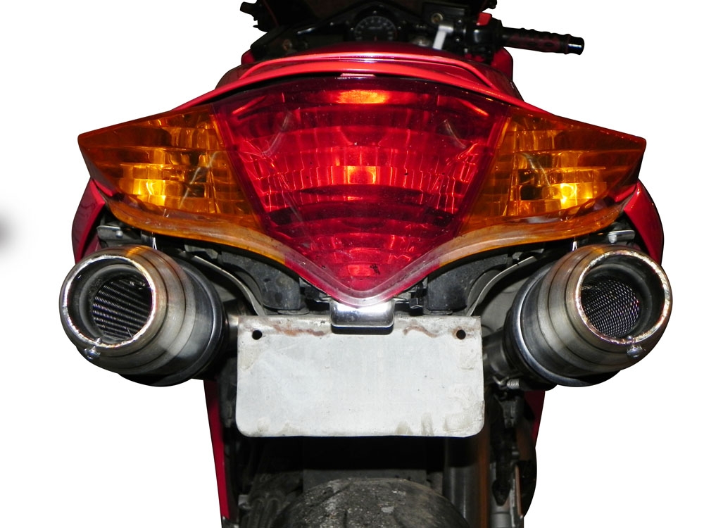 Exhaust compatible with Honda VFR800 V-Tec 2002-2013, Deeptone Inox, Dual slip-on including removable db killers and link pipes, EPA-compliant 