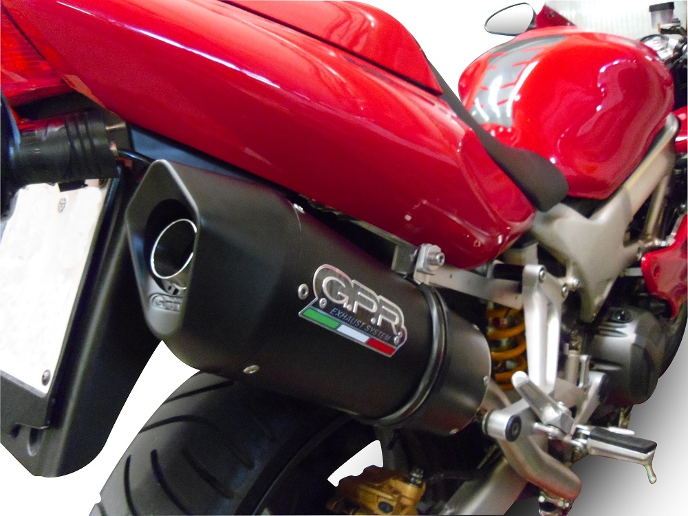 Exhaust compatible with Honda VTR1000F Firestorm 1997-2007, Furore Poppy, Dual slip-on including removable db killers and link pipes, EPA-compliant 