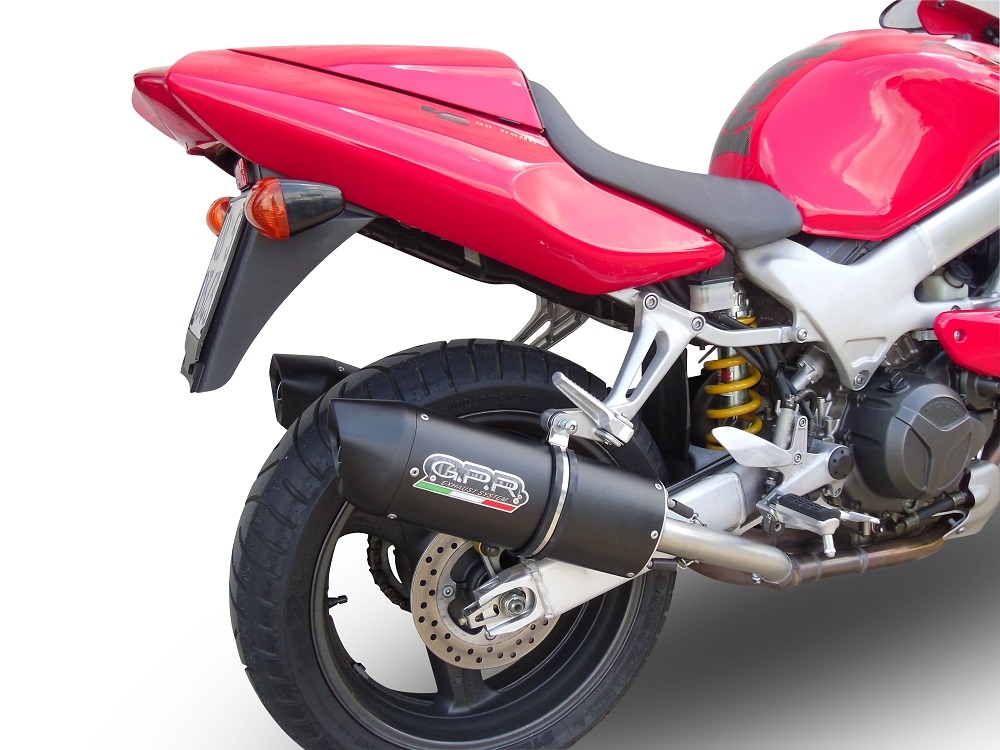 Exhaust compatible with Honda VTR1000F Firestorm 1997-2007, Furore Poppy, Dual slip-on including removable db killers and link pipes, EPA-compliant 
