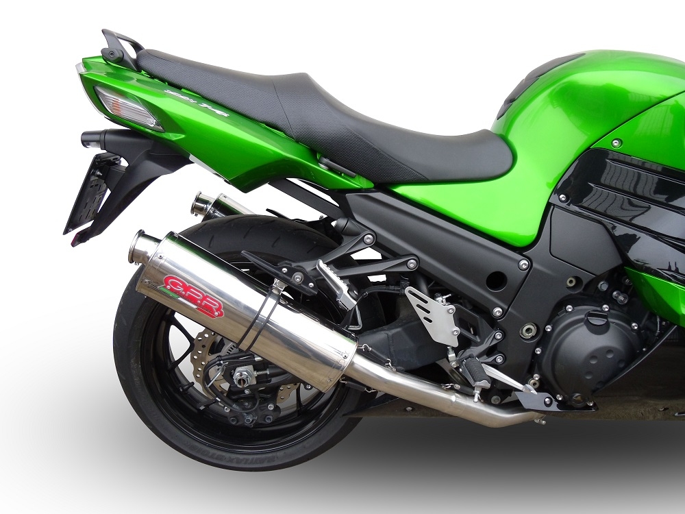 Exhaust compatible with Kawasaki ZX-14R 2008-2011, Trioval, Dual slip-on including removable db killers and link pipes, not EPA-compliant 