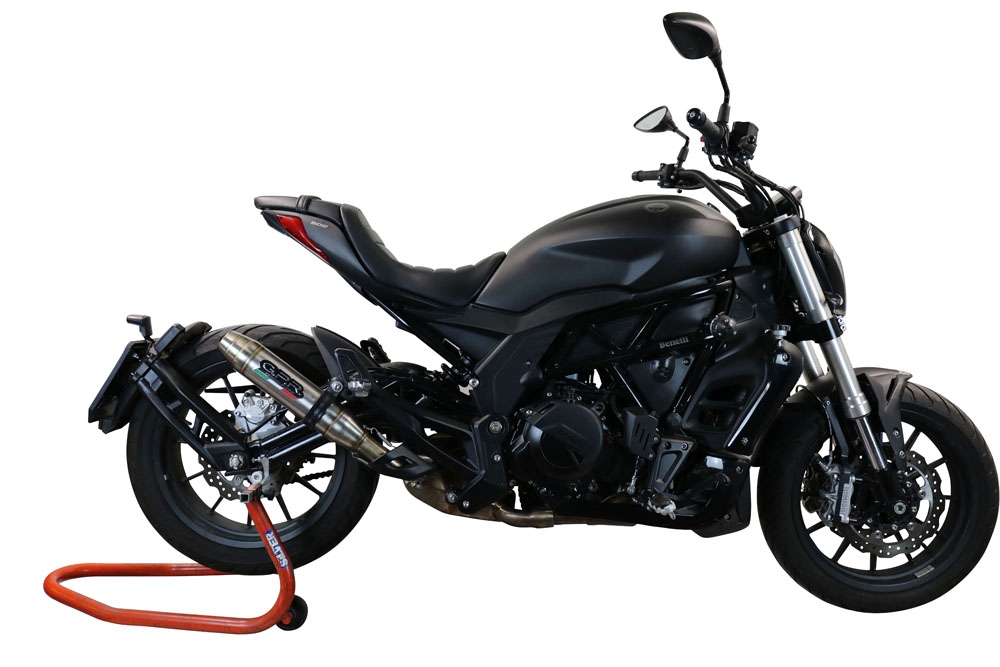 Exhaust compatible with Benelli 502 C 2021-2024, Deeptone Inox, Slip-on exhaust including removable db killer and link pipe, EPA-compliant 
