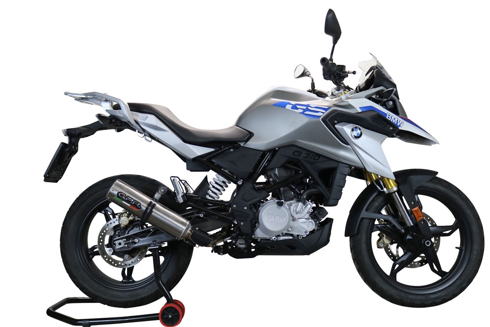 GPR exhaust compatible with Bmw G 310 Gs 2017-2021, M3 Titanium Natural, Homologated legal full system exhaust, including removable db killer and catalyst 