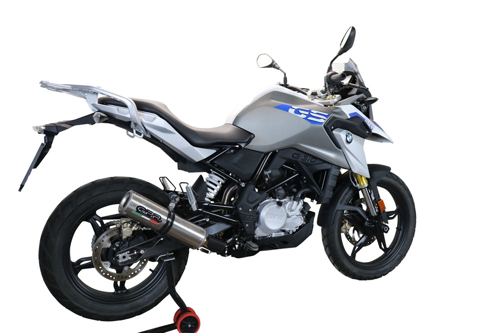 GPR exhaust compatible with Bmw G 310 Gs 2017-2021, M3 Titanium Natural, Homologated legal full system exhaust, including removable db killer and catalyst 
