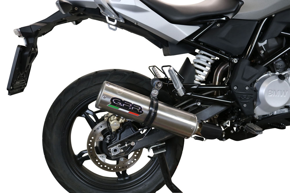 GPR exhaust compatible with Bmw G 310 Gs 2017-2021, M3 Titanium Natural, Homologated legal full system exhaust, including removable db killer and catalyst 