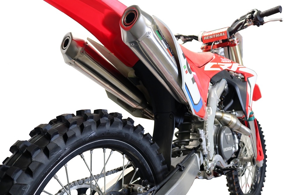Exhaust compatible with Honda CRF450R/RX 2017-2019, Pentacross Full Titanium, Full system exhaust, including dual silencers, removable db killers/spark arrestors 