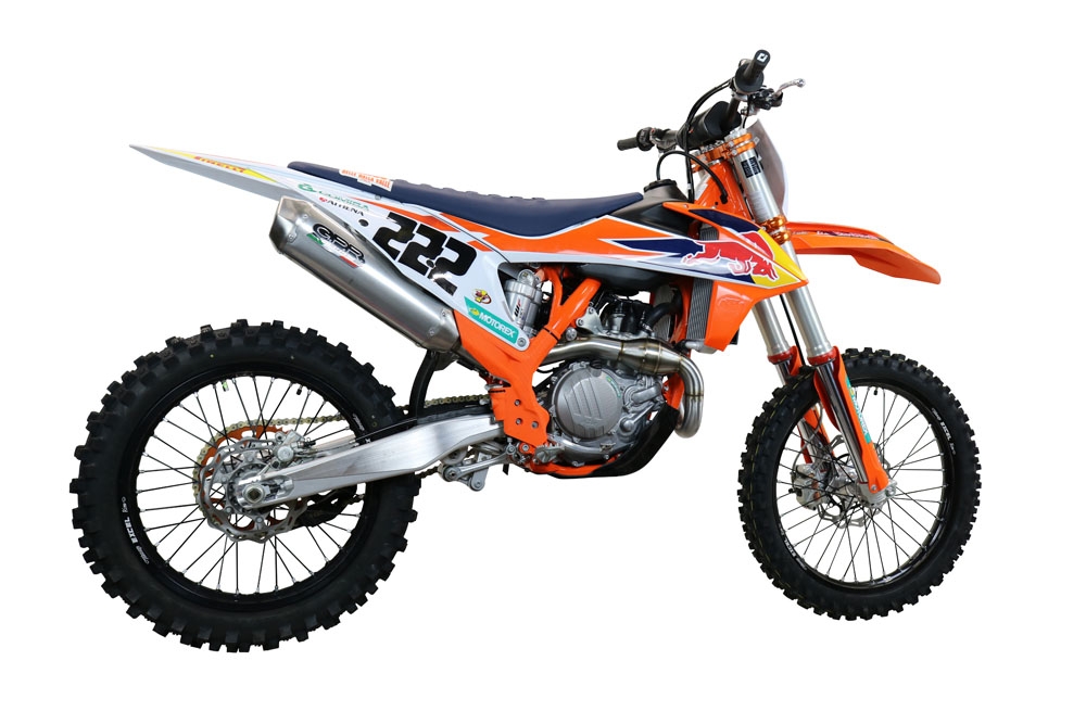 Exhaust compatible with Gas Gas EX 450F 2021-2023, Pentacross Inox, Full system exhaust, including removable db killer/spark arrestor 