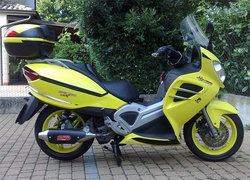 Exhaust compatible with Malaguti Spidermax 500 GT 2004-2011, Power Bomb, Slip-on exhaust including removable db killer and link pipe, not EPA-compliant 