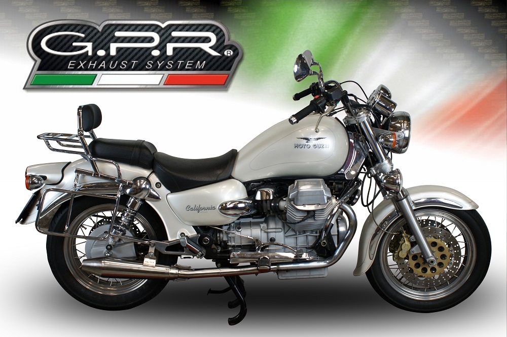 Exhaust compatible with Moto Guzzi California 1100 Special/Stone/Sport/Ev/Alu 1997-2002, Vintacone, Dual slip-on including removable db killers and link pipes, not EPA-compliant 