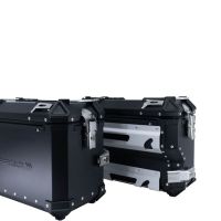 GPR TECH compatible with  Suzuki V-Strom 1050 Xt/De 2020/2024 e5 GPR TECH Pair of side cases aluminum made with contoured right side, black color with specific pannier holder Capacity 38 LT. + 32 LT.