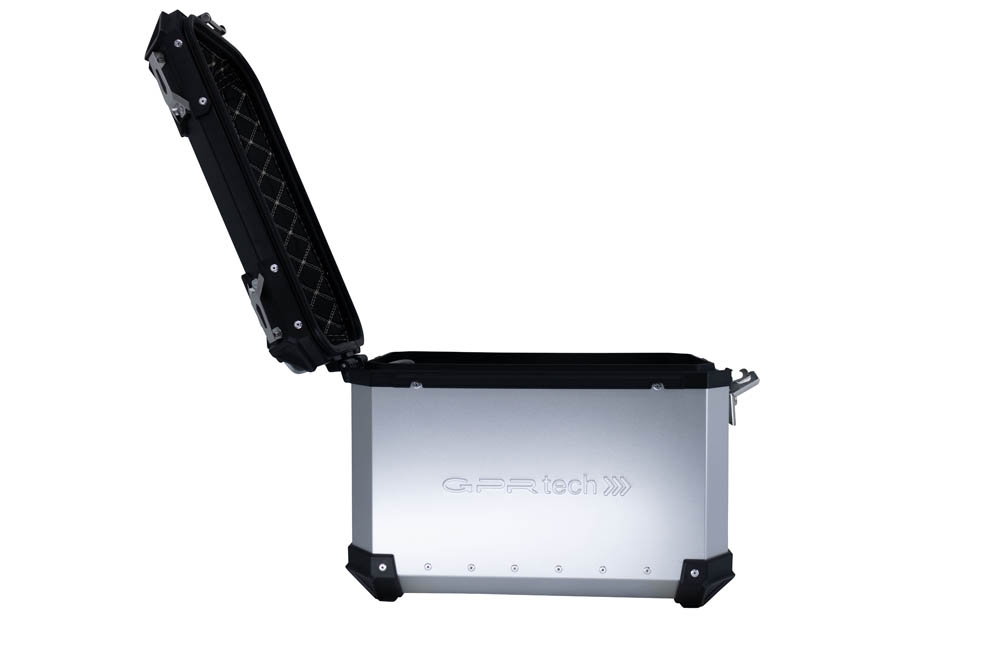 GPR TECH compatible with  Ktm SMT 890 2023/2024 e5 GPR TECH Pair of side cases aluminum made, silver color with specific pannier holder Capacity 38 LT. + 38 LT.