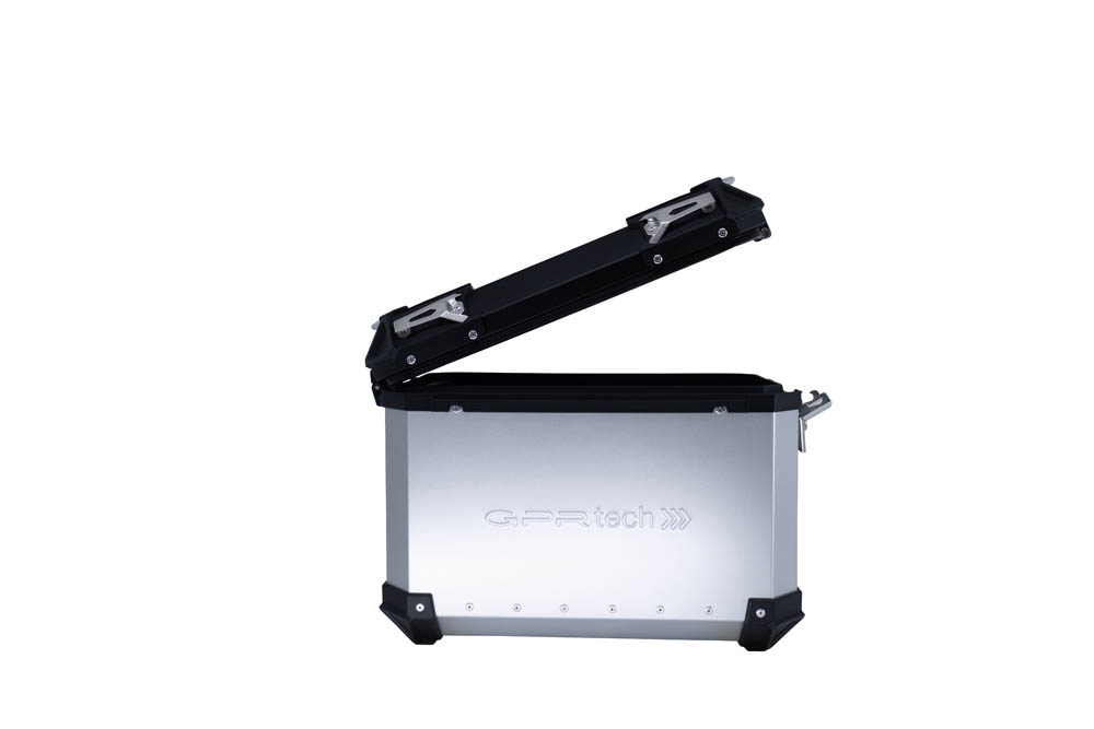 GPR TECH compatible with  Ktm SMT 890 2023/2024 e5 GPR TECH Pair of side cases aluminum made, silver color with specific pannier holder Capacity 38 LT. + 38 LT.