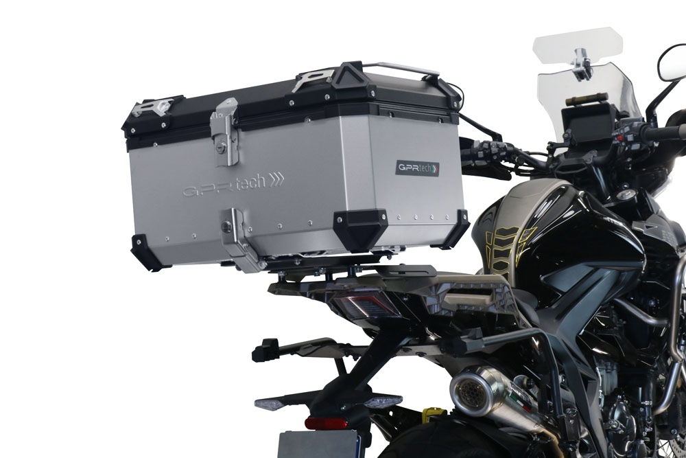 Top case GPR TECH compatible with  Zontes 350 T1 ADV 2022/2024 e5 GPR TECH Top case in aluminum, silver color with specific plate included Capacity 55 LT.