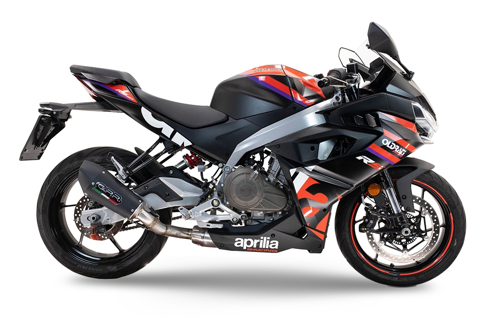 GPR exhaust compatible with  Aprilia RS 457 2024-2025, New Grand Prix Evo Black Titanium, Slip-on exhaust including link pipe and removable db killer 