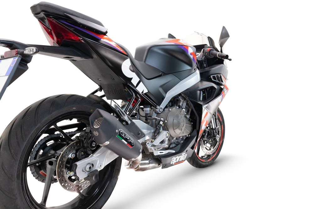 GPR exhaust compatible with  Aprilia RS 457 2024-2025, New Grand Prix Evo Black Titanium, Slip-on exhaust including link pipe and removable db killer 