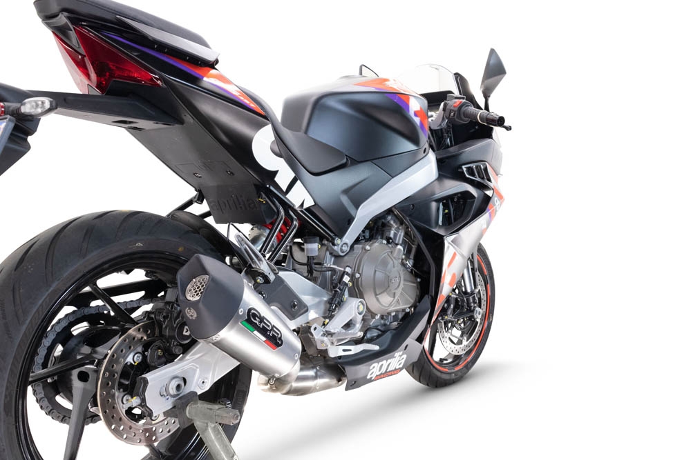 GPR exhaust compatible with Aprilia RS 457 2024-2025, New Grand Prix Evo Titanium, Racing full system exhaust, including removable db killer 