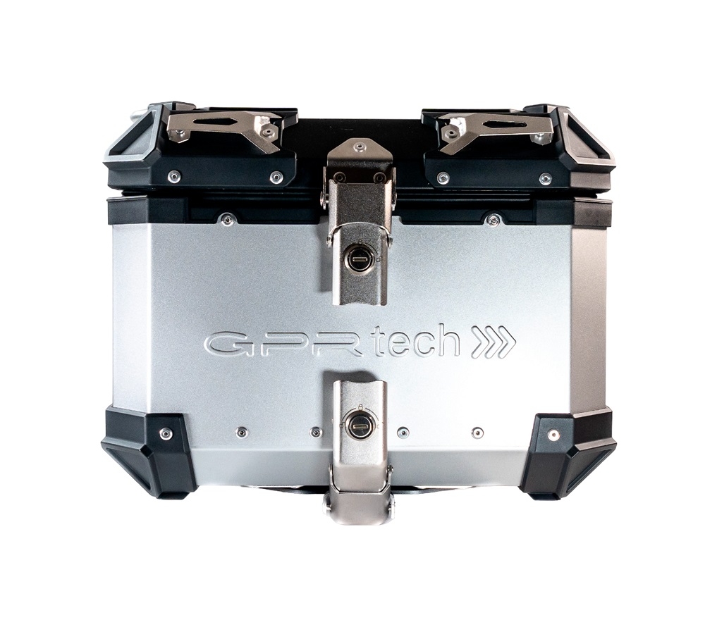 Top case GPR TECH compatible with  Royal Enfield Himalayan 410 2017/2023 GPR TECH Top case in aluminum, silver color with specific plate included Capacity 26 LT.