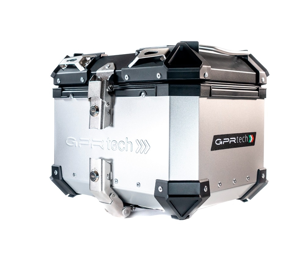 Top case GPR TECH compatible with  Royal Enfield Himalayan 410 2017/2023 GPR TECH Top case in aluminum, silver color with specific plate included Capacity 26 LT.
