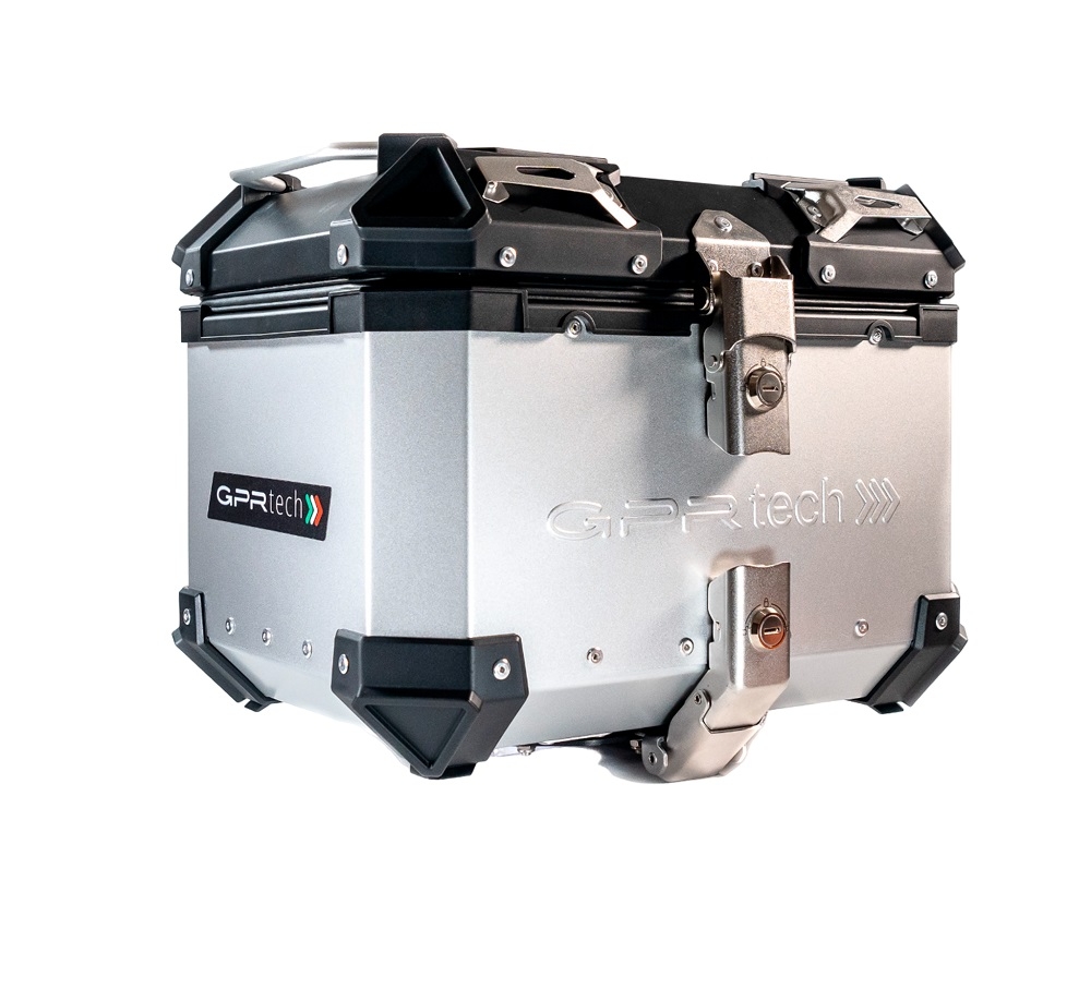 Top case GPR TECH compatible with  Royal Enfield Himalayan 410 2017/2023 GPR TECH Top case in aluminum, silver color with specific plate included Capacity 26 LT.