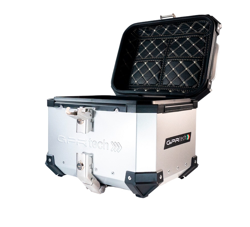 Top case GPR TECH compatible with  Royal Enfield Himalayan 410 2017/2023 GPR TECH Top case in aluminum, silver color with specific plate included Capacity 26 LT.