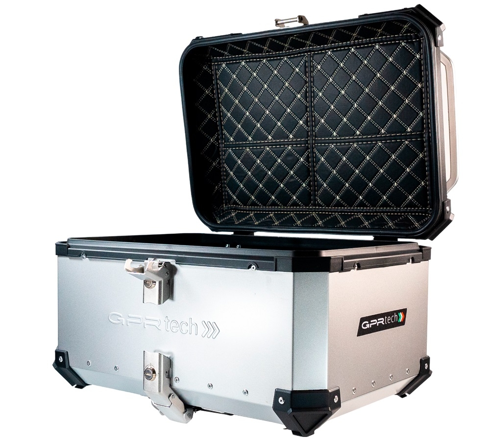 Top case GPR TECH compatible with  Benelli Trk 125 2019/2023 GPR TECH Top case in aluminum, silver color with specific plate included Capacity 55 LT.