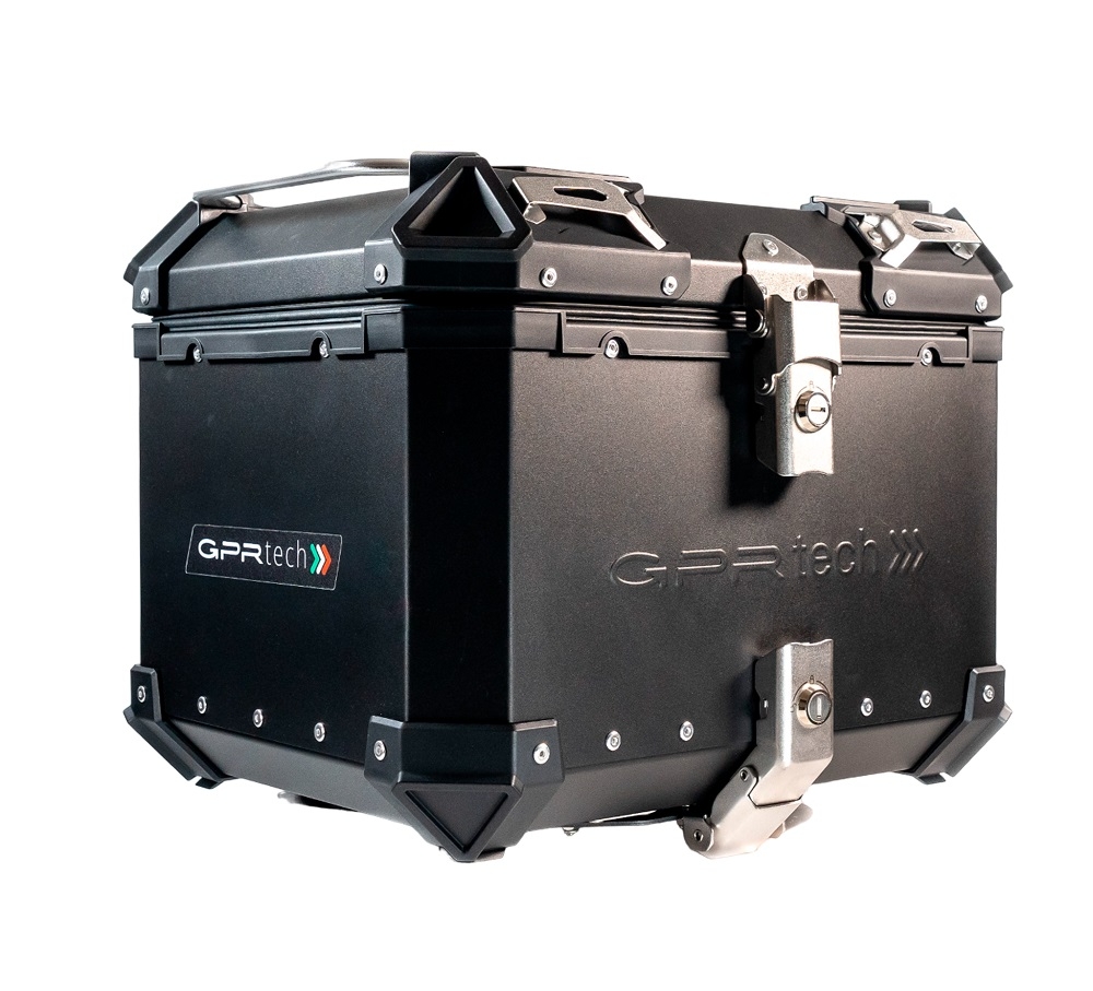 Top case GPR TECH compatible with  Royal Enfield Himalayan 450 2024/2025 e5 Plus GPR TECH Top case in aluminum, black color with specific plate included Capacity 35 LT.