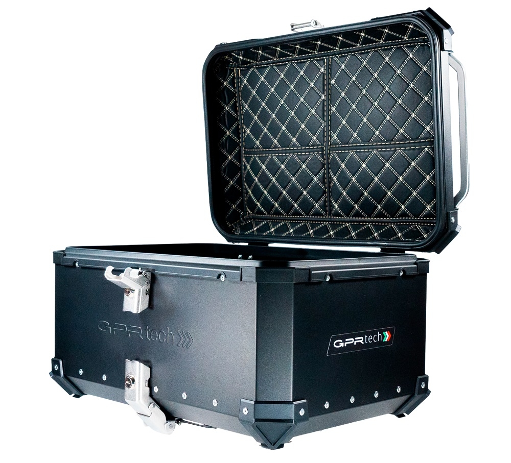 Top case GPR TECH compatible with  Suzuki V-Strom 1050 Xt/De 2020/2024 e5 GPR TECH Top case in aluminum, black color with specific plate included Capacity 55 LT.