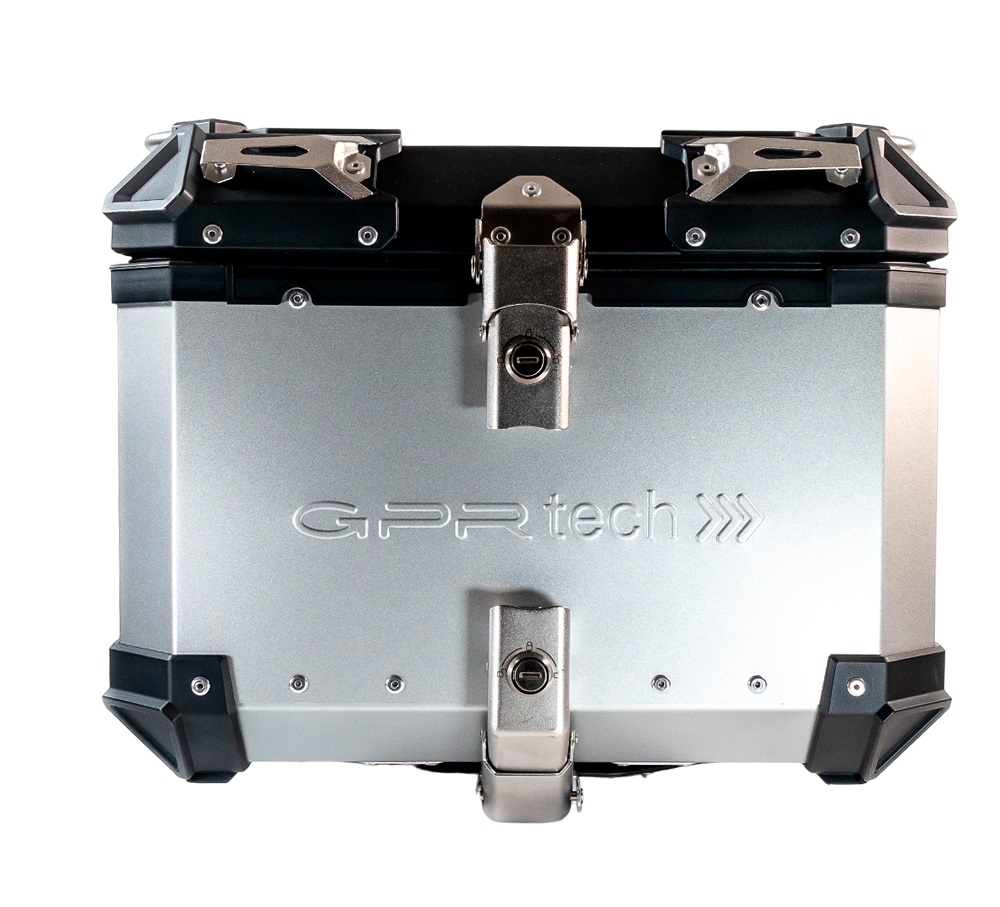 Top case GPR TECH compatible with  Suzuki V-Strom 1050 Xt/De 2020/2024 e5 GPR TECH Top case in aluminum, silver color with specific plate included Capacity 35 LT.