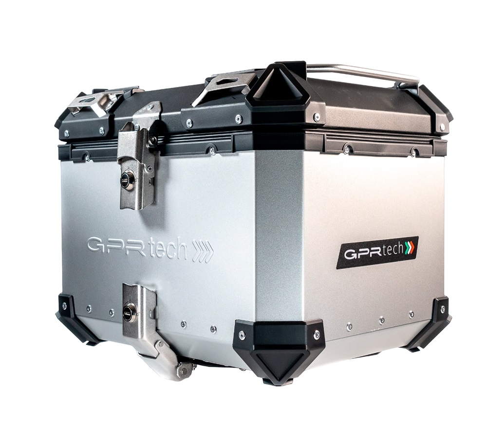 Top case GPR TECH compatible with  Suzuki V-Strom 1050 Xt/De 2020/2024 e5 GPR TECH Top case in aluminum, silver color with specific plate included Capacity 35 LT.