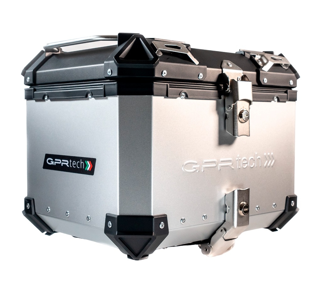 Top case GPR TECH compatible with  Suzuki V-Strom 1050 Xt/De 2020/2024 e5 GPR TECH Top case in aluminum, silver color with specific plate included Capacity 35 LT.