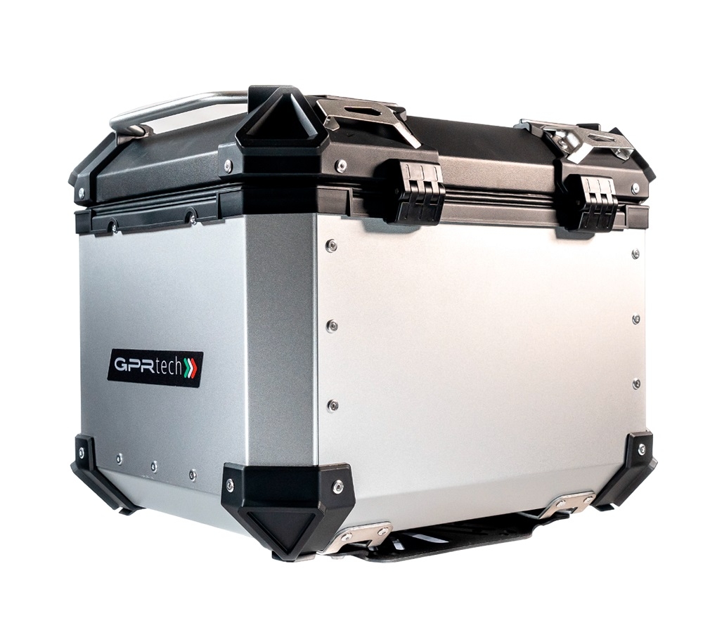 Top case GPR TECH compatible with  Suzuki V-Strom 1050 Xt/De 2020/2024 e5 GPR TECH Top case in aluminum, silver color with specific plate included Capacity 35 LT.