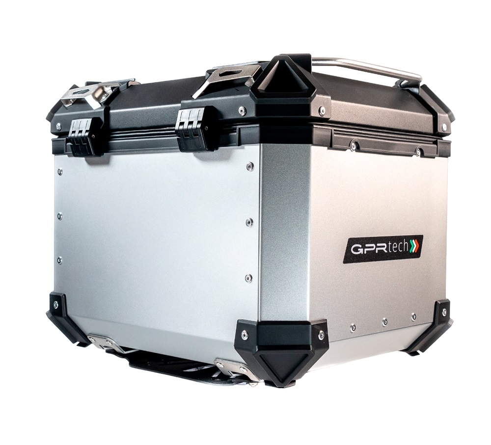 Top case GPR TECH compatible with  Suzuki V-Strom 1050 Xt/De 2020/2024 e5 GPR TECH Top case in aluminum, silver color with specific plate included Capacity 35 LT.