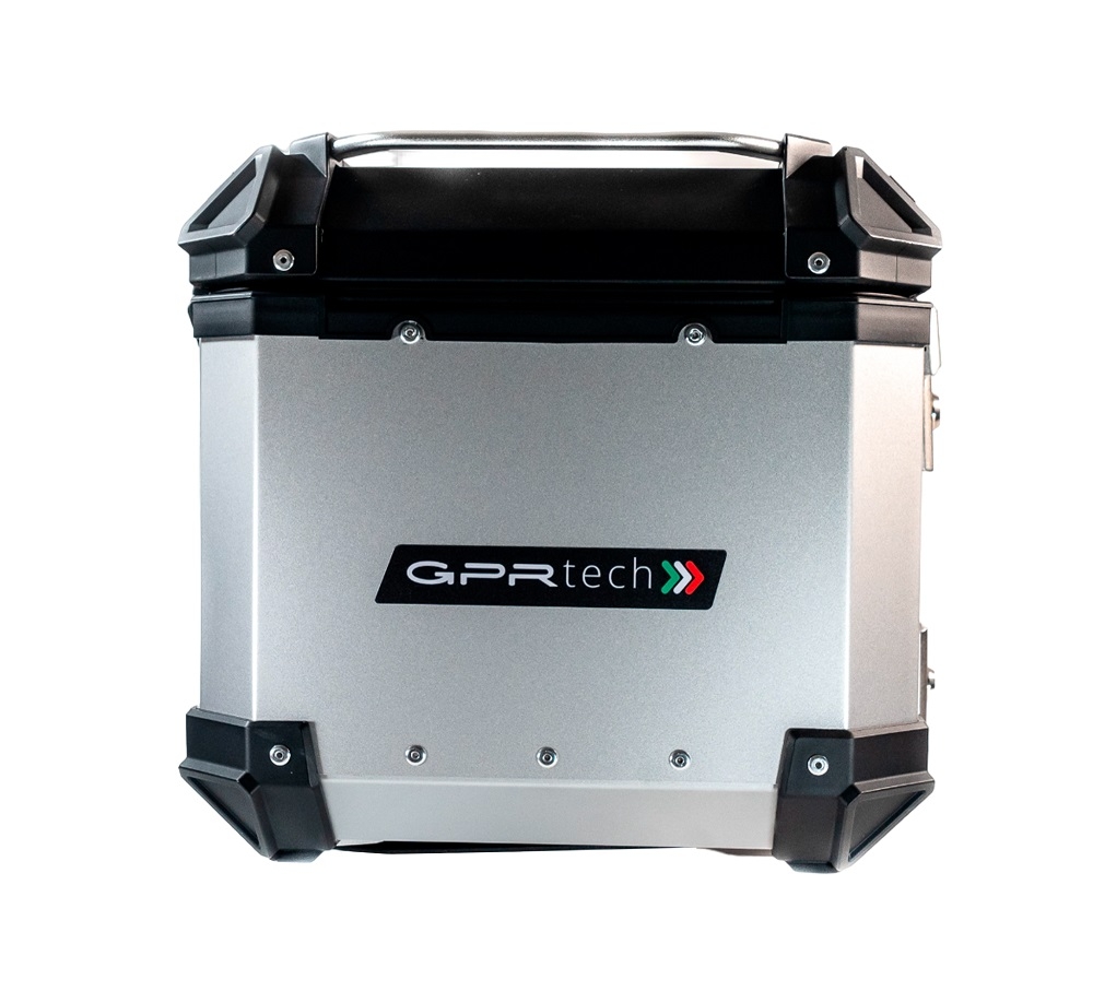 Top case GPR TECH compatible with  Suzuki V-Strom 1050 Xt/De 2020/2024 e5 GPR TECH Top case in aluminum, silver color with specific plate included Capacity 35 LT.