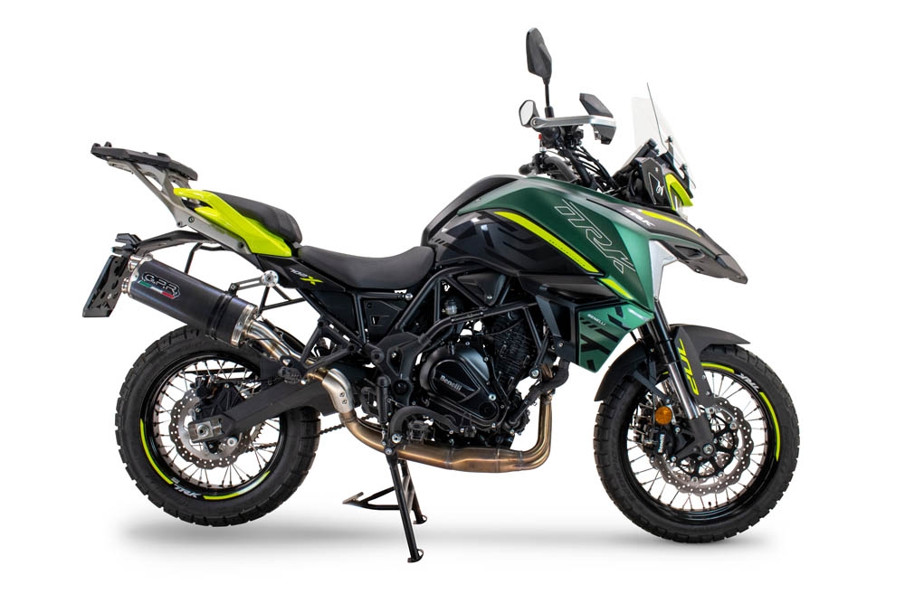 Exhaust compatible with Benelli Trk 702 X 2023-2024, Dual Poppy, Slip-on exhaust including removable db killer and link pipe, EPA-compliant 