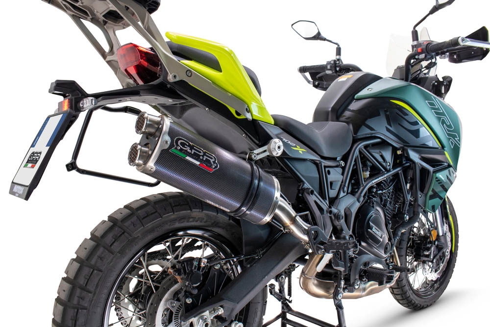Exhaust compatible with Benelli Trk 702 X 2023-2024, Dual Poppy, Slip-on exhaust including removable db killer and link pipe, EPA-compliant 