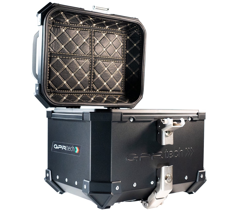 GPR TECH TOP CASE ALPI-TECH 26 LT. BLACK Top case in aluminum,including soft backrest, black color with universal plate  Capacity 26 LT.