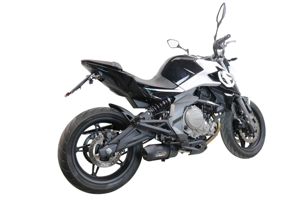 Exhaust compatible with Cf Moto 650 Mt 2021-2024, Furore Nero, Slip-on exhaust including link pipe and removable db killer 