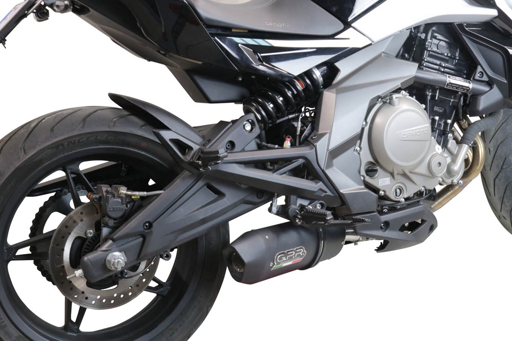 Exhaust compatible with Cf Moto 650 Mt 2021-2024, Furore Nero, Slip-on exhaust including link pipe and removable db killer 