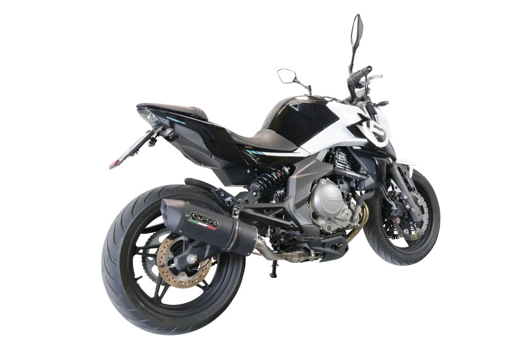 GPR exhaust compatible with Cf Moto 650 Mt 2021-2024, Furore Evo4 Nero, Homologated legal slip-on exhaust including removable db killer, link pipe and catalyst 