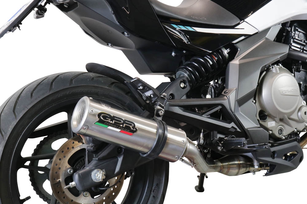 GPR exhaust compatible with Cf Moto 650 Mt 2021-2024, M3 Inox , Homologated legal slip-on exhaust including removable db killer, link pipe and catalyst 